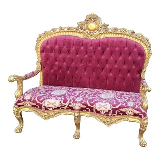 1960s Throne Sofa Settee Love Seat in Gold Leaf For Sale
