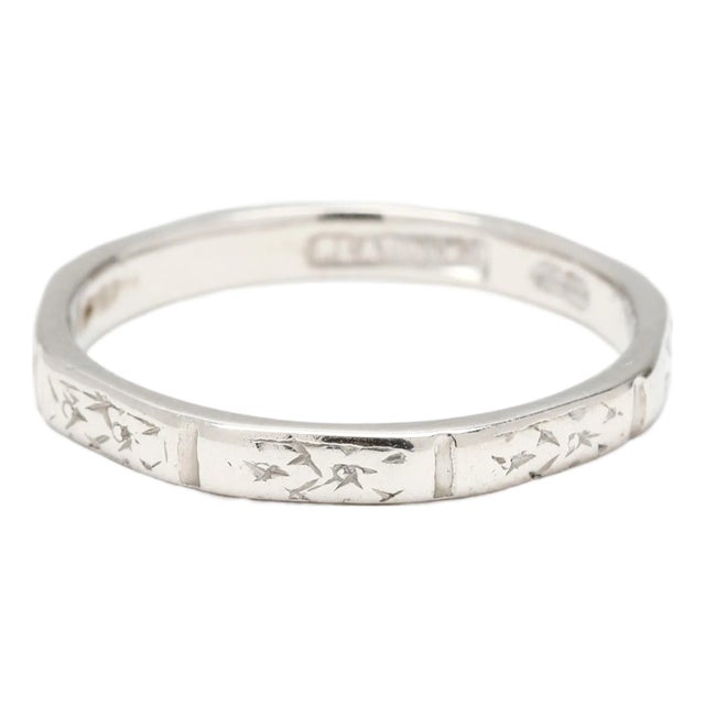 1930s Vintage Platinum Engraved Band Ring, Ring Size 4.75, Stackable For Sale
