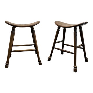 Wooden Saddle Counter Stools - a Pair For Sale