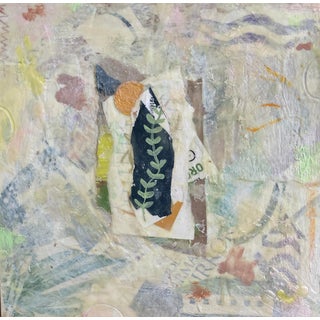 Modern Collage and Encaustic on Wood 'Beanstalk' For Sale