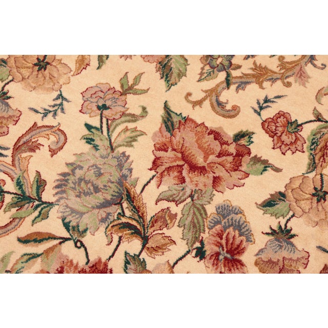 Shabby Chic 1990's Floral Pak-Persian Beige/Gold Wool Rug - 6'0'' X 9'1'' For Sale In New York - Image 6 of 9