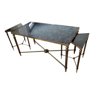 Maison Jansen Style Brass & Distressed Mirrored Coffee Table For Sale