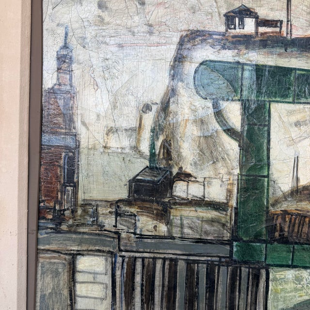 Paper C Venard Oil Painting of Industrial Dock Scene For Sale - Image 7 of 10