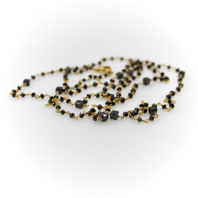 1990s 14k Gold Hand-Faceted Black Diamond Hand-Wired Chain Necklace For Sale - Image 4 of 8