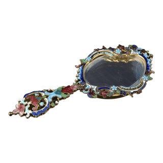 c1900 French Champleve Diminutive Mirror for pendant or child For Sale
