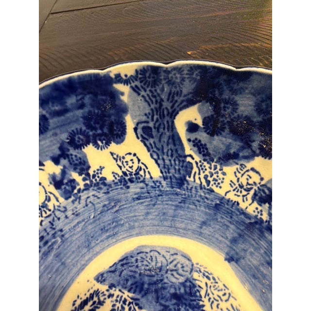 Asian Antique Japanese 19th Century Blue and White Katagami Porcelain Scalloped Bowl For Sale - Image 3 of 12