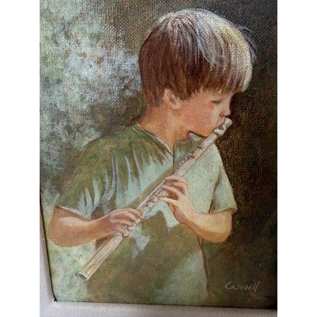 Helen Caswell Oil Painting Boy With Flute, Signed For Sale - Image 4 of 12
