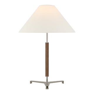 Ray Booth by Visual Comfort Signature Amaya 28" Table Lamp in Polished Nickel and Walnut with Linen Shade For Sale