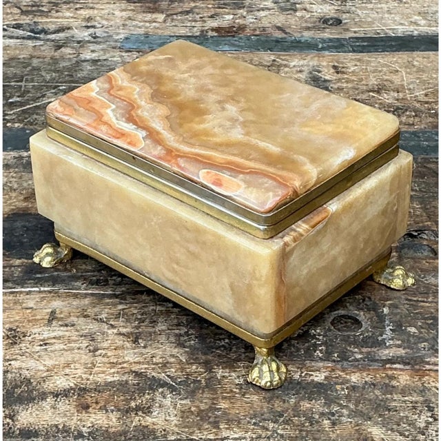 Vintage Onyx and Brass Footed Box For Sale In West Palm - Image 6 of 12