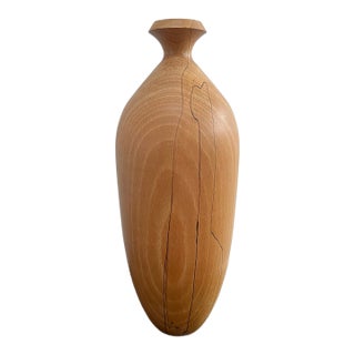 Studio Craft Turned Solid Beech Wood Vase / Sculptural Vessel For Sale
