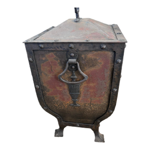 Antique Decorated & Riveted Tole Coal Hod for Fireplace. Includes Inner Bucket and Tongs.