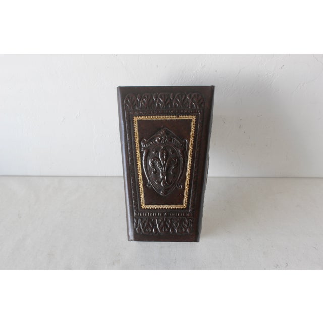 Vintage Italian Embossed Faux Leather Wastebasket For Sale - Image 4 of 12