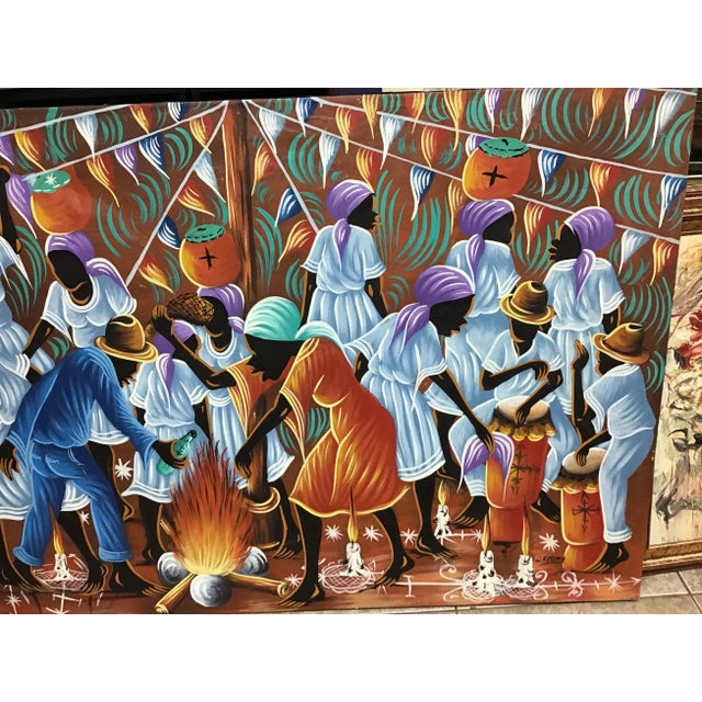 Very large scale Vintage Original Signed Oil Painting By Haitian Artist- Unframed depicting a colorful women around an...