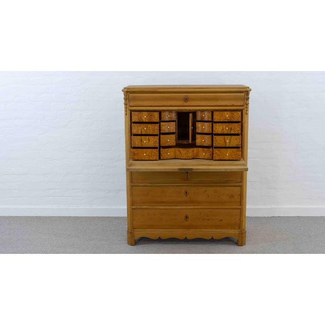 Antique Biedermeier Secretary in Softwood and Burlwood, 19th Century For Sale - Image 18 of 18