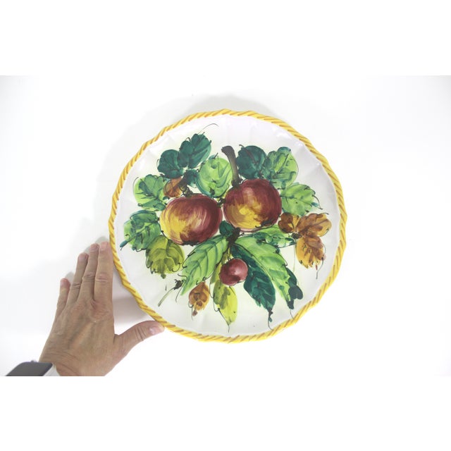 Traditional Vintage 11” Italian Renaissance Revival Hand Painted Apple Cherry Fruit Plate Made in Italy Faïence Ceramic For Sale - Image 3 of 7