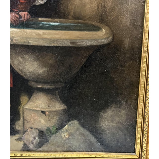 Early 20th Century Framed Original Oil Painting on Canvas 'Roman Girl at the Well' Inspired by Léon Bonnat (France 1833-1922) For Sale - Image 12 of 18
