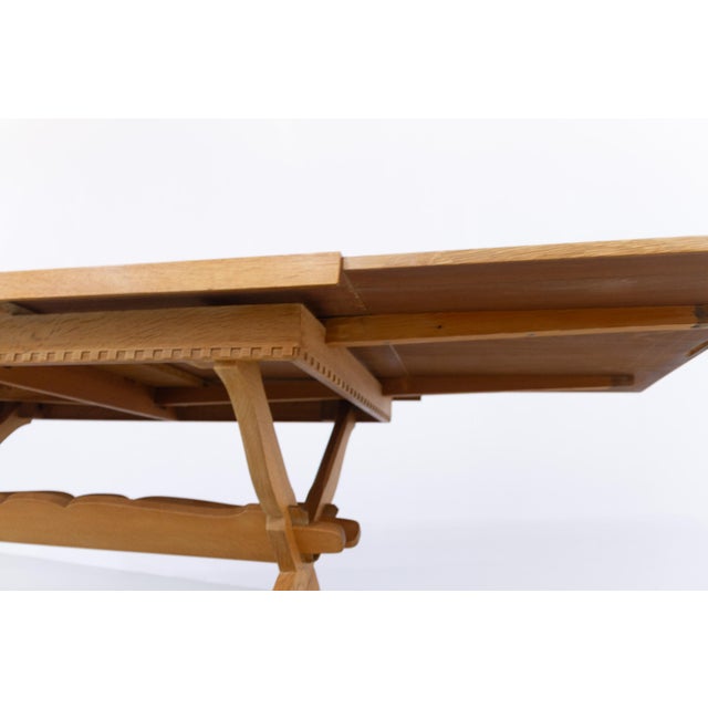 Brutalist Danish Oak Extendable Dining Table attributed to Henning Kjærnulf, 1960s For Sale - Image 15 of 18