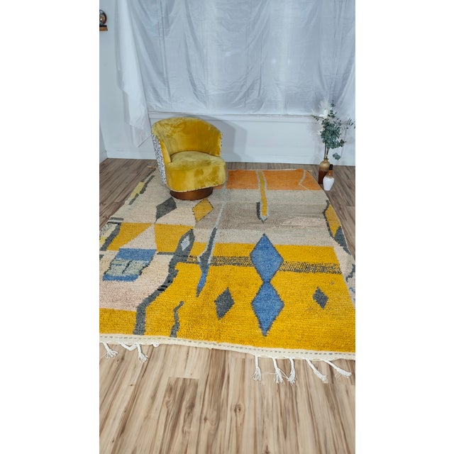 Handmade Moroccan Boujaad Rug, Mustard Grey Blue Diamond, 9'4" X 6'11" For Sale - Image 14 of 17