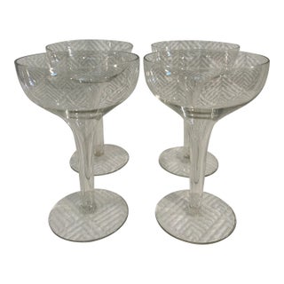 Mid 20th Century Hollow Stem Blown Glass Champagne Coupes - A Set of 4 For Sale