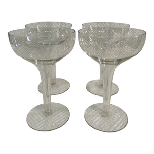 Mid 20th Century Hollow Stem Blown Glass Champagne Coupes - A Set of 4