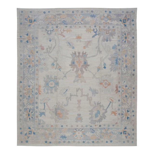 Square Modern Turkish Oushak Rug 11'4" X 12'11" For Sale