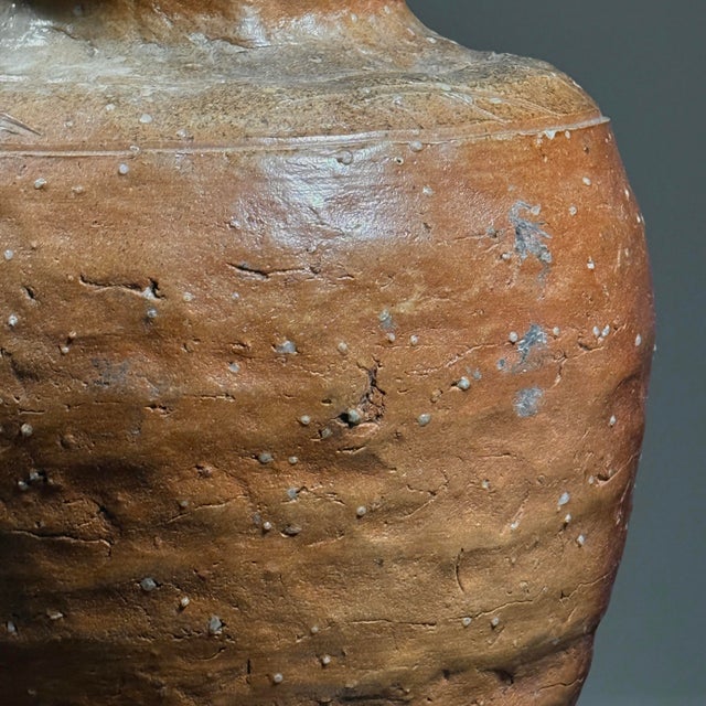 Antique Large Japanese Shigaraki Natural Ash Stoneware Vessel, Signed For Sale - Image 11 of 12