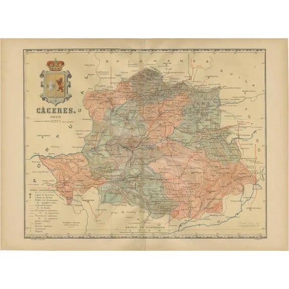Map of the Crossroads of Extremadura, 1901 For Sale