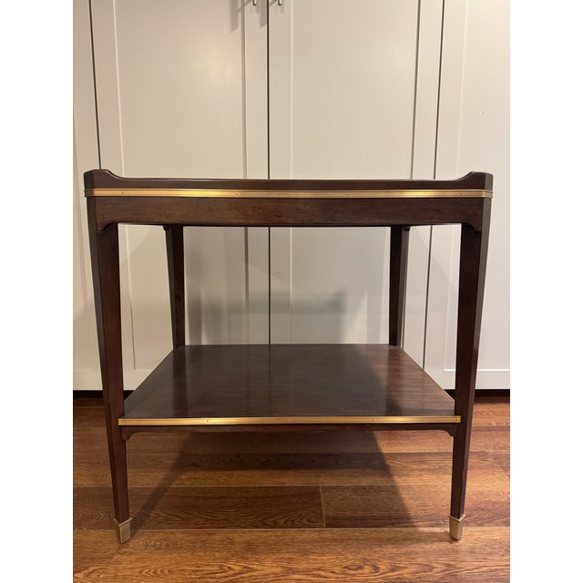 Wood Emery Side Table, Transitional Wood Side Table With Brass Detail For Sale - Image 7 of 12