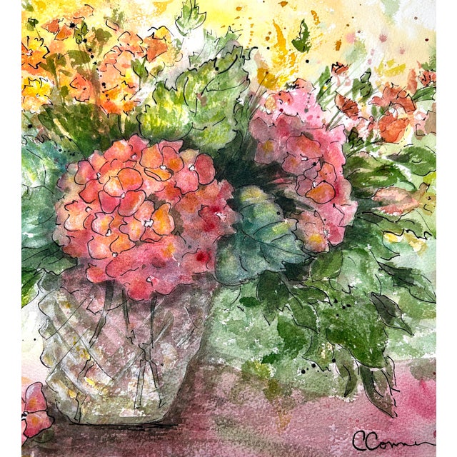 Original Watercolor Ink and Wash Painting Crystal Hydrangeas For Sale - Image 6 of 6