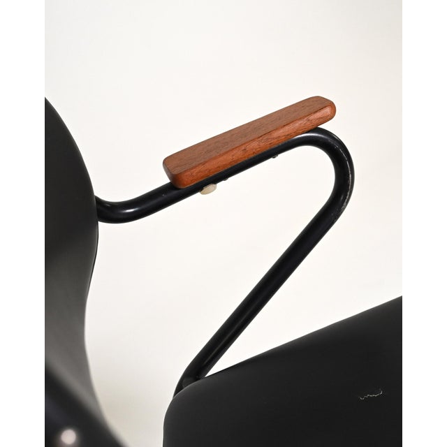 Metal Vintage Leather and Metal Chairs with Wooden Inserts, 1950s, Set of 4 For Sale - Image 7 of 11