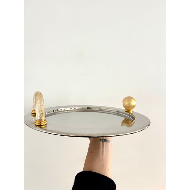 Vintage Italian Palladium-Plated Serving Tray with Murano Glass Handles, 1980s For Sale - Image 9 of 9