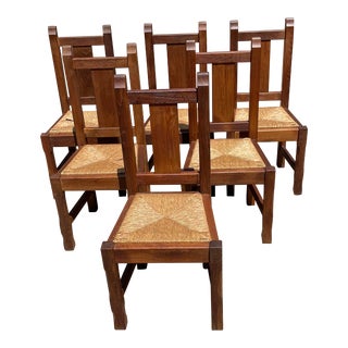 Vintage French Country Dining Chairs With Rush Seats- Set of 6 For Sale