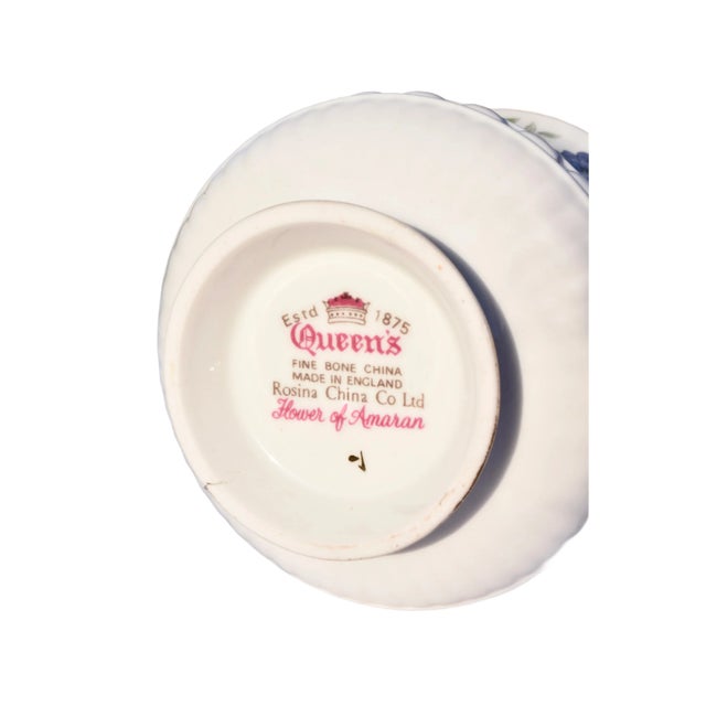 White Mid 20th Century Queen's Rosina "Flower of Amaran" Teacup & Saucer Set For Sale - Image 8 of 8