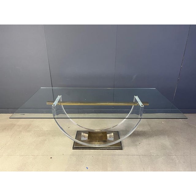 Vintage Acrylic Glass and Brass Dining Table, 1970s For Sale - Image 4 of 13