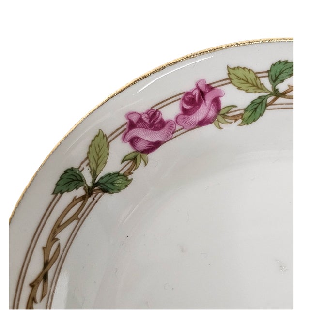 White Set of 4 Guerin & Co Limoges Pink Rose & Gold Bone China Soup Bowls, France c.1910-1932 For Sale - Image 8 of 11