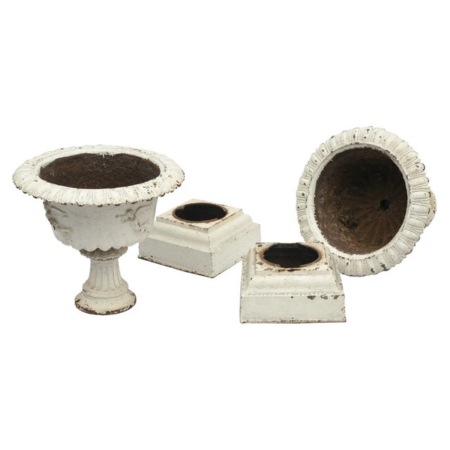 Mid 19th Century Pair of Antique Iron Pedestal Garden Urns For Sale - Image 5 of 12