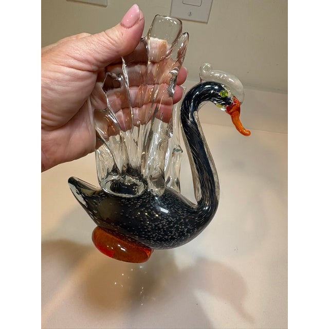 Vintage Signed Murano Black Swan Art Hand Blown Glass Sculpture Figurine For Sale - Image 13 of 14