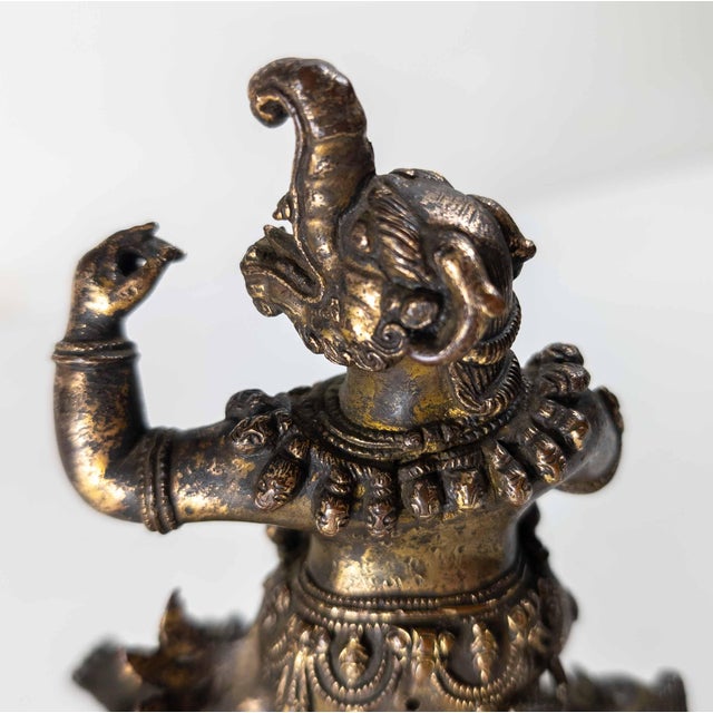 17th or 18th Century Chinese Sino-Tibetan Gilt Bronze Buddhist Makala Faced Deity Figure For Sale - Image 17 of 18
