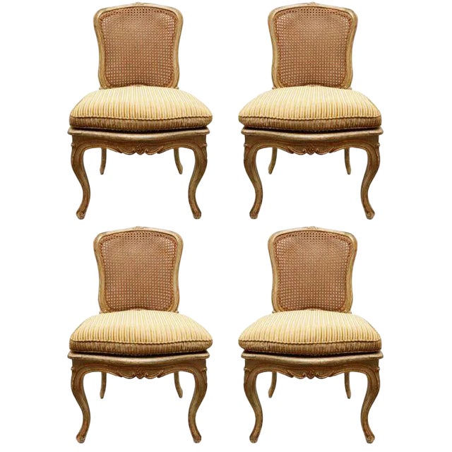 18th C. French Painted Cane-Back Chairs Set of 4 For Sale