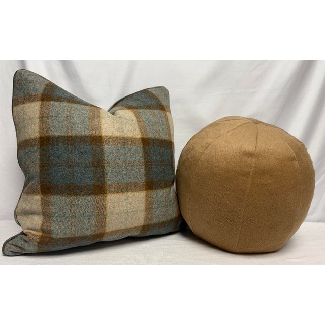 Custom 12" pillow covered in S. Harris "Wool Mohair" in color camel. This pillow has serged seams and includes a...