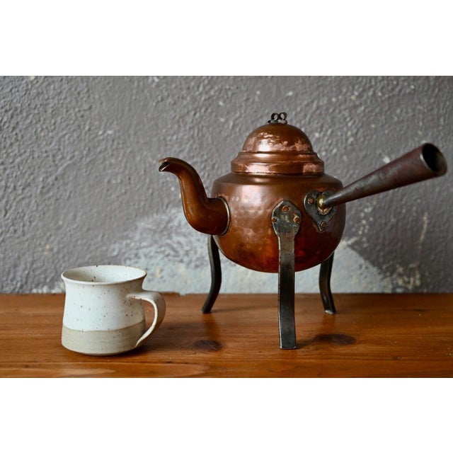 Antique 18th Century Hammered Copper Teapot on Wrought Iron Tripod For Sale - Image 10 of 10