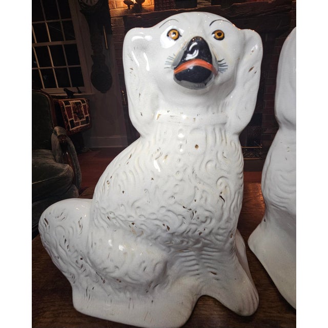 Pair of Antique Old Staffordshire Dogs With Newcomb Collage in New Orleans Provenance For Sale - Image 10 of 15