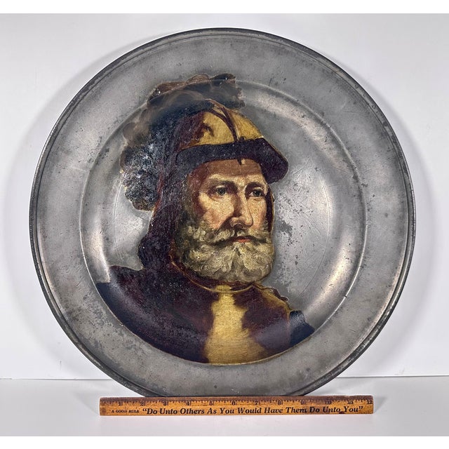 Georgian John Townsend Pewter Sadware Charger Decorated French School "A Knight" For Sale - Image 12 of 14