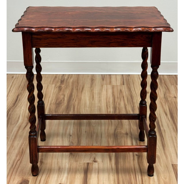 Early 19th Century Antique Pie Crust Top English Oak Barley Twist Side Table For Sale - Image 5 of 10