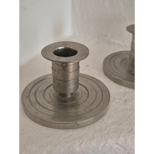 Silver Art Deco Swedish Grace Candleholders in Pewter attributed to Sylvia Stave, 1933, Set of 2 For Sale - Image 8 of 9