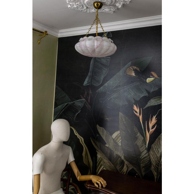 Art Deco White and Pink Marbled Glass and Brass Pendant Light, 1930s For Sale - Image 11 of 18
