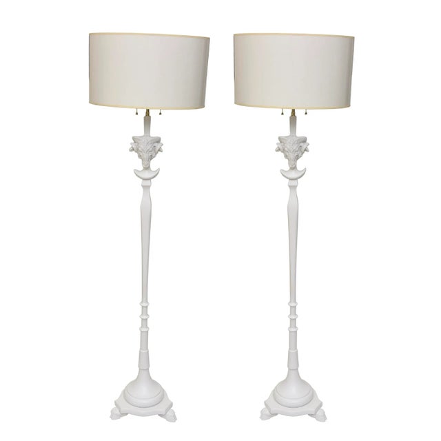 Vintage Sirmos Wood Rams Head Floor Lamps With Brass Hardware, Restored, 1975 For Sale - Image 11 of 11