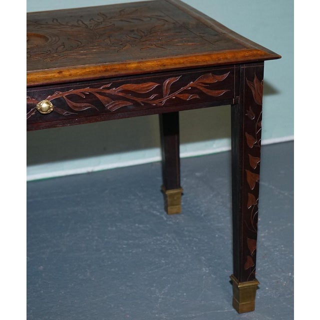 Wood Belgian Coffee Table in Carved Oak, 1900 For Sale - Image 7 of 14