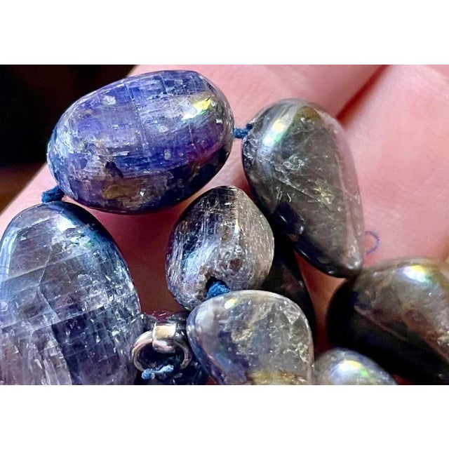 Boho Chic Gemstone Necklace Raw Saphire Deep Purples, Blues & Reds, Sterling Silver Clasp. For Sale - Image 3 of 3