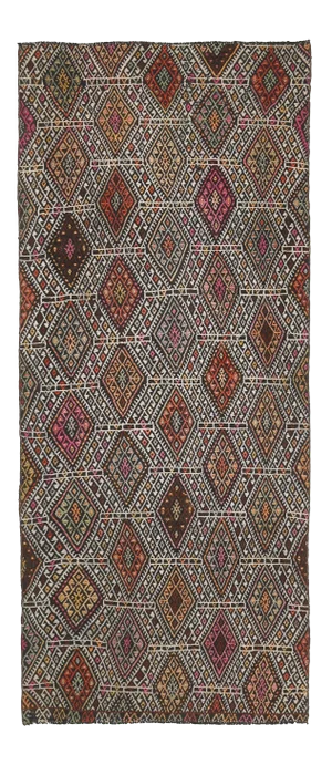 Vintage Turkish Oushak Handmade Wool Cotton Beige Kilim Runer Rug